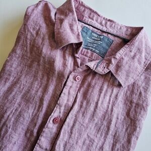 Free Line Athens Shirt Mens XXL Pink 100% Linen Short Sleeve Button Up Casual